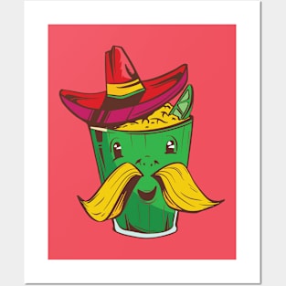 Colorful Mexican Corn in a Cup with a Sombrero Elote Posters and Art